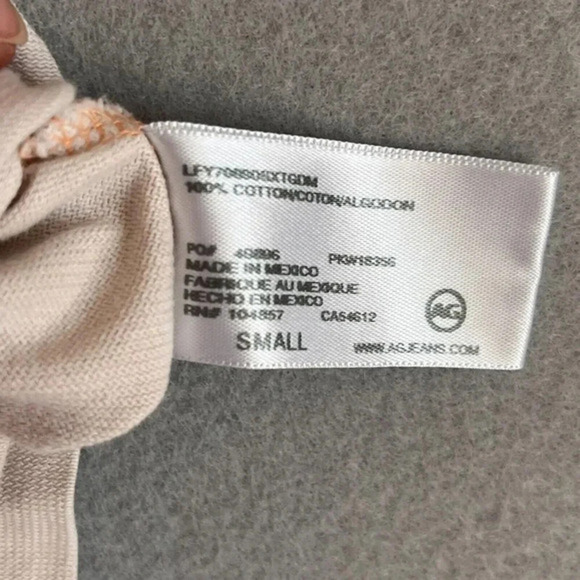 AG‎ Adriano Goldschmied Cropped Top Womens S Cream Short Sleeves Cotton Baby Tee - Picture 6 of 8